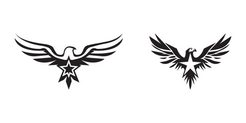 Isolated silhouette of eagle with star