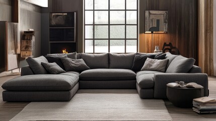 Fototapeta premium Sectional sofa placed in a cozy room