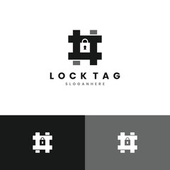 Padlock with hastag logo design, lock post icon concept