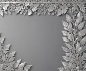 Luxurious silver leaf lace border, shimmering, intricate detail , leaves, festive, refined
