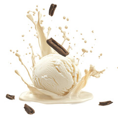 Vanilla splash with ball of vanilla ice cream [Transparent Background PNG]