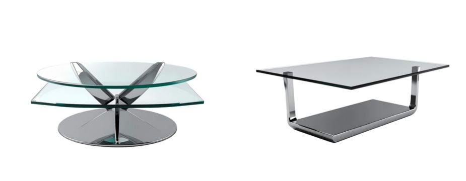  Modern Glass Coffee Table with Chrome Base, isolated on transparent background PNG