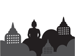 Vesak Day Silhouette Background Line Art