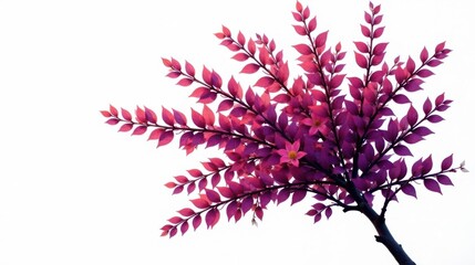 Vibrant Pink Foliage Branch Isolated on White Background, Perfect for Design Projects and Creative Applications