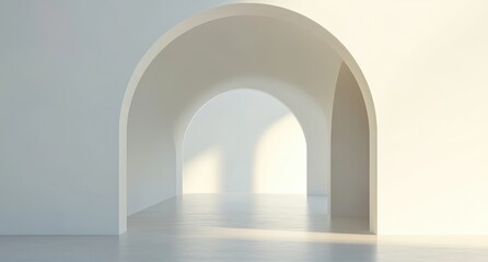 Sunlit white arched hallway, minimalist design