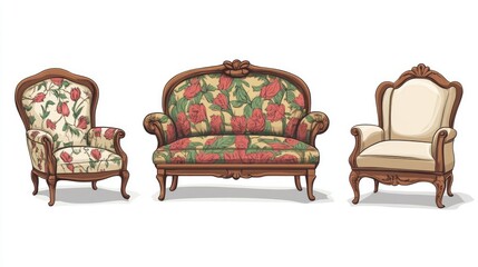 Set of illustrated loveseat furniture pieces