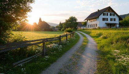Naklejka premium Country road at sunrise