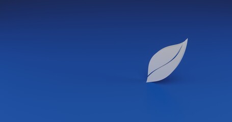 Isolated realistic white leaflet symbol with shadow. Located on the right side of the scene. 3d illustration on transparent background