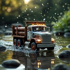 A white heavy lorry with a trailer transports cargo on a snowy road