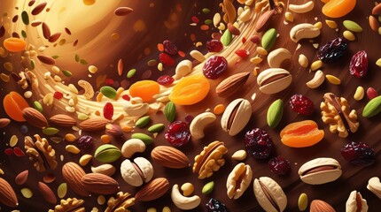 Brown coffee beans and nuts with chocolate, a healthy and natural food ingredient