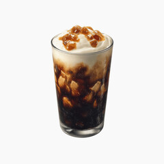 Iced Coffee with Caramel Topping and Whipped Cream in Glass