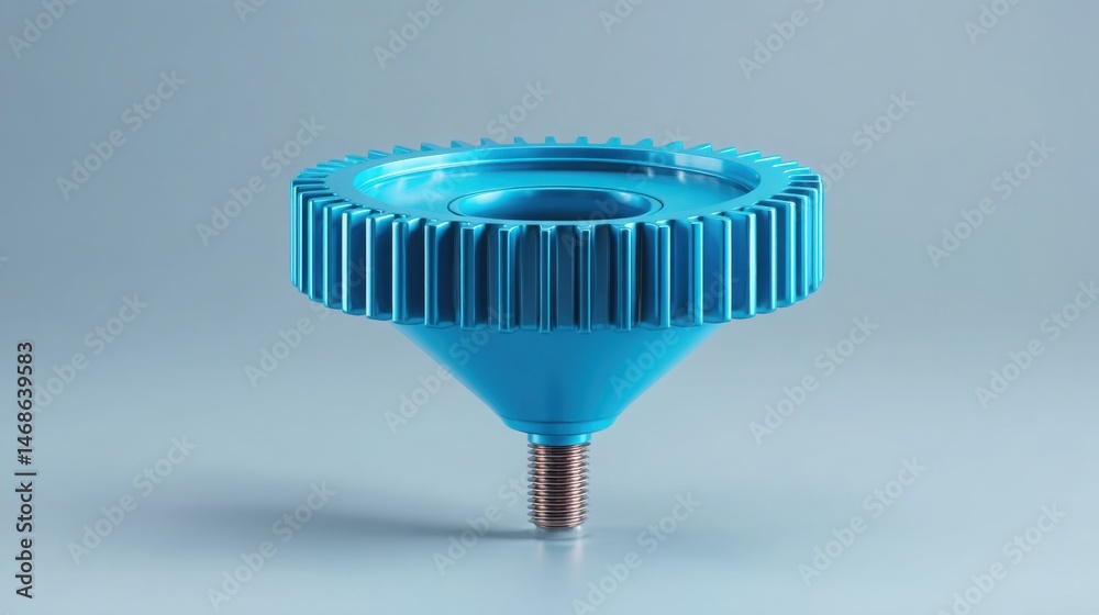 Poster blue funnel with a metal tip illustrating input processing and engineering solutions in modern techn