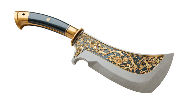 Ornate Kukri Knife: A detailed and captivating image of a meticulously crafted kukri knife, showcasing its sharp blade and ornate design. A symbol of craftsmanship and tradition.
