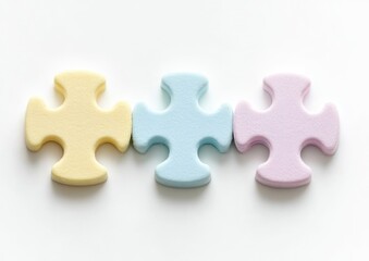 Obraz premium Three pastel-colored puzzle pieces connected in a row