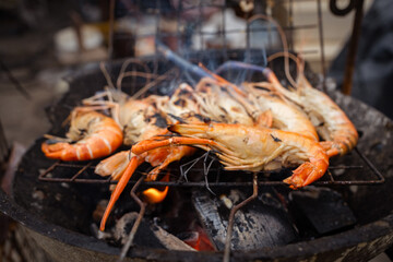 River prawn giant shrimp grilled on fire famous asian food