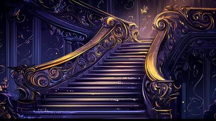 Ornate, winding staircase in a lavish interior setting.