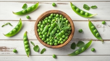 Obraz premium Fresh green peas in a wooden bowl (3)