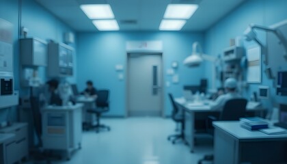 Medical Blue Blurred Background with Soft Light for Professional and Clean Office Environment Design