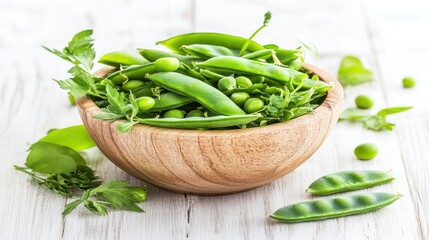 Fresh green peas in a wooden bowl (5)