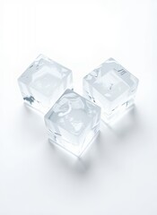 Clear Ice Cubes Set against a White Background