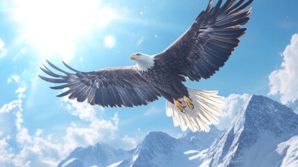 Obraz premium Majestic eagle soaring above snow-capped peaks