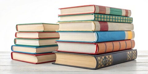 Stacks of Colorful Books on Wooden Surface - Education, Reading