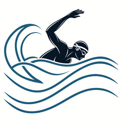 vector icon of a person swimming in a pool, black silhouette, white background, clean and modern design