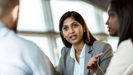 Energetic Indian Businesswoman Explaining Business Roadmap to Colleagues
