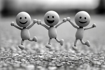 Obraz premium Happy Smiley Faces Holding Hands - Joyful Friendship and Happiness