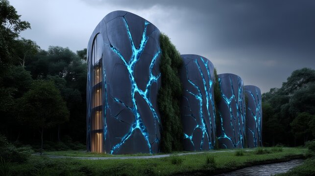 Biomorphic Architecture with Neural Network Forms and Glowing Synaptic Connections