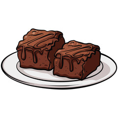 Chocolate brownies on plate isolated vector illustration on white background