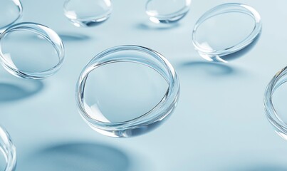 Floating glass spheres on a light blue background