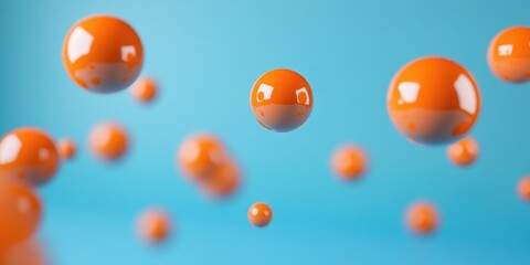 Orange spheres float against a blue backdrop