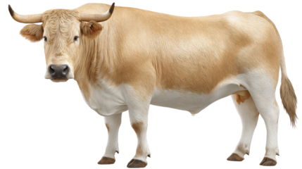 Golden Bovine: A striking bull, with a light coat and powerful horns, stands majestically. It exudes strength and resilience in a captivating display of natural beauty.