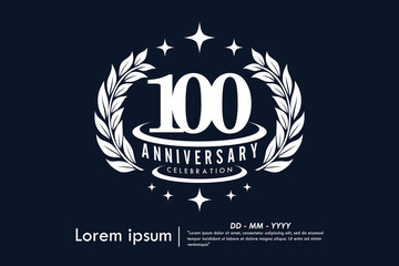 100th years anniversary celebration emblem. congratulations anniversary logo isolated with laurel wreath and stars on Black background. vector illustration template design for web,
