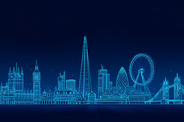 night city skyline in abstract tech line style