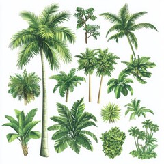 Fototapeta premium Palm trees and tropical plants design on a white background