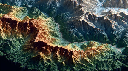 Top view of geopolitical border between lush forest and rocky terrain, representing nature versus division and national boundaries