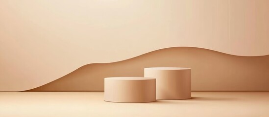 Two beige cylindrical podiums on a wavy background