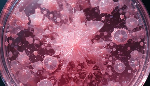 Pink Virus Cells Growing in a Laboratory Petri Dish