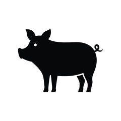 Flat and Minimal pig icon vector illustration of silhouette on white BG