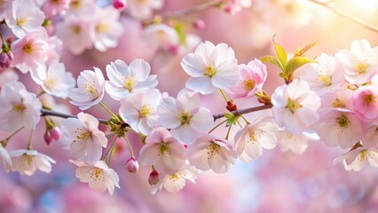 Obraz premium Soft pink cherry blossoms with delicate white petals unfolding in a gentle breeze