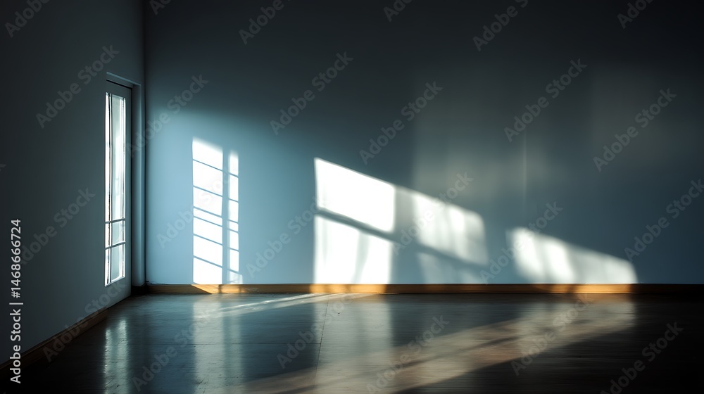 Poster natural light creates beautiful shadow patterns on an empty interior wall during the day