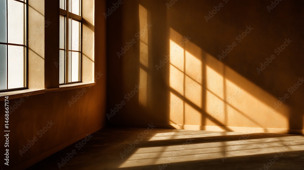 Poster natural light creates beautiful shadow patterns on an empty interior wall during the day