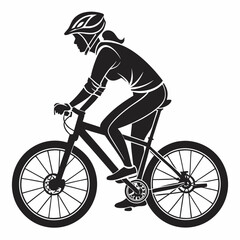 Fototapeta premium vector icon of a person riding a bicycle with a helmet, black silhouette, white background, clean design