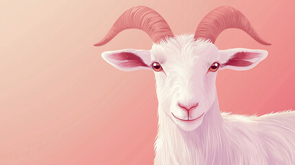 Fototapeta premium Adorable White Goat Portrait Pink Background Farm Animal Cute Mammal Detailed Illustration
