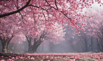 Mesmerizing pink sakura petal fall, soft focus background,  romantic,  floral