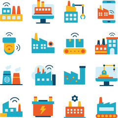 Smart Factory illustration set. Includes of automation, manufacturing, robotics, industrial, machine, and More. Vector flat color collection
