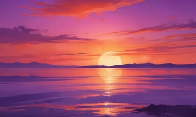 Fiery orange and purple watercolor sunset, abstract art ,  web ,  purple