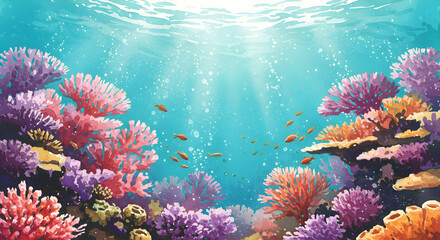 Fototapeta na wymiar Watercolor of Underwater Coral Reef